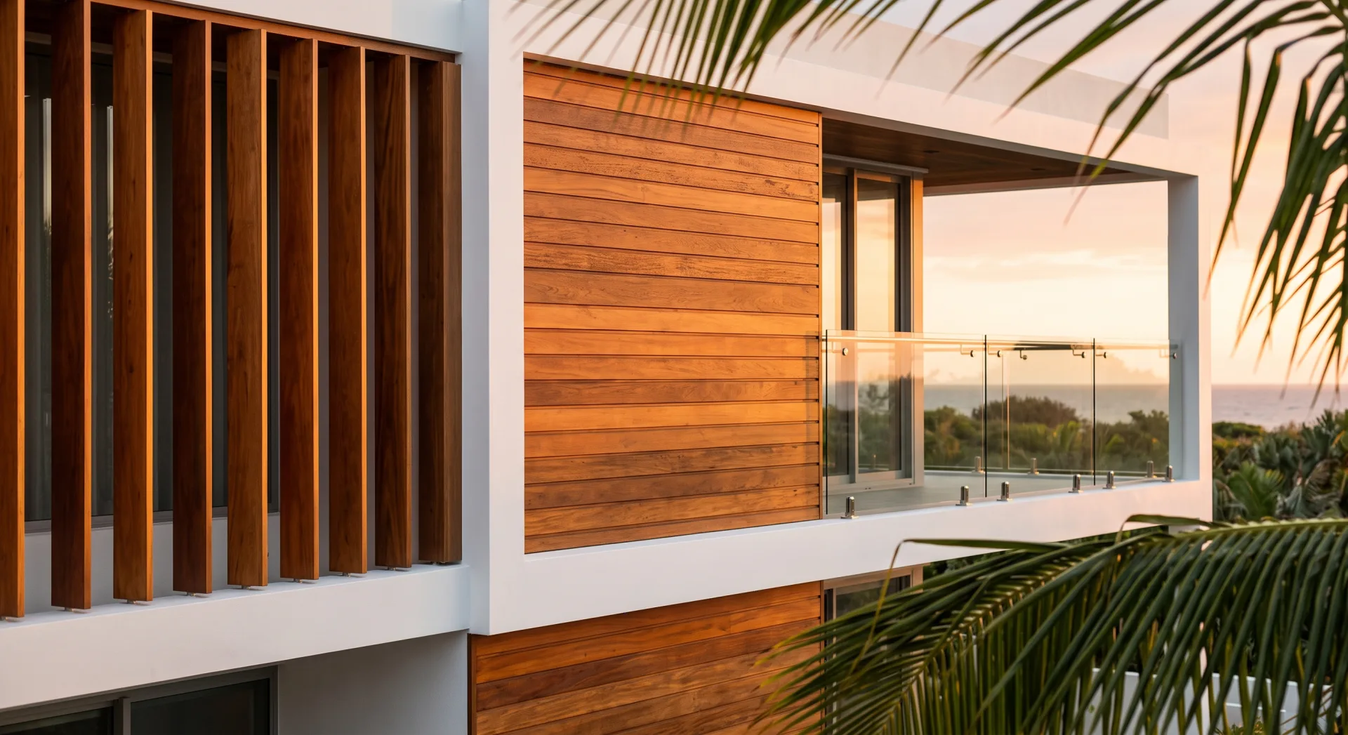 Concept visual of FOUR Ras El Hekma: timber louvres against white render