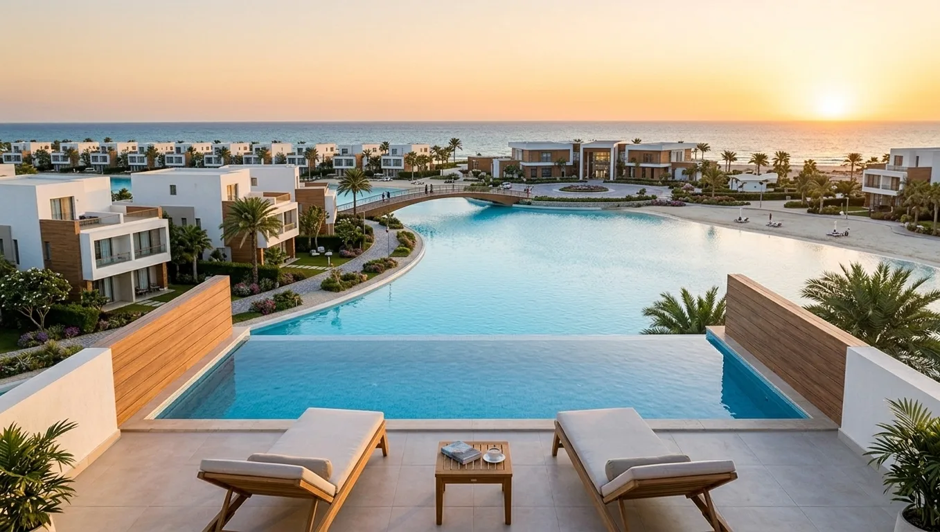 Concept visual of FOUR Ras El Hekma: a terrace looking out to the sea